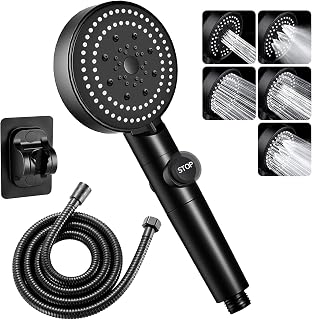 Jeonestan Shower Head,High Pressure Shower Heads with 1.5 m Shower Hose & Bracket,Universal Waterfall Handheld Shower Head with 6 Spray Modes Rain Power Shower,Water Saving Hand Showerhead (Black)…