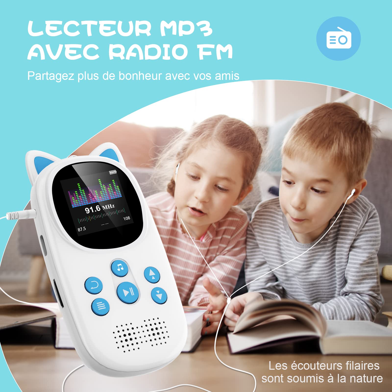 Lecteur MP3 Bluetooth 5.0, Oilsky 32Go MP3 Enfant avec Batterie 750mAh, Qualité Sonore HiFi Lecteur de Musique avec Haut-Parleur, Portable Sport MP3 (Bleu)