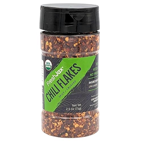 FreshJax Copos de chile rojo ahumado orgánico (botella de 2.5 onzas) sin OMG, sin gluten, keto, paleo, sin conservantes copos de chile rojo