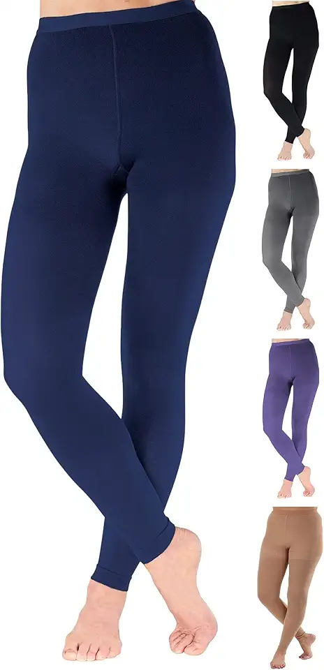 Leggings de Compressão para Mulheres Circulação 20-30 Mmhg-Meias de Suporte Sem Pés Opacas para Recuperação Pós-Cirúrgica, Edema, Diabetes, Dor Nas Pernas-Azul-Marinho, Pequeno-A717Nv