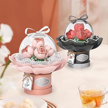 Ebedi Çiçekler Gül Yapı Seti LED Işıklı - Mini Tuğlalar Romantik Gül Buketi Hediye Kubbe Ekranında - Sevgililer Günü, Yıl Dönümü, Düğün ve Ev Dekoru (Pembe)
