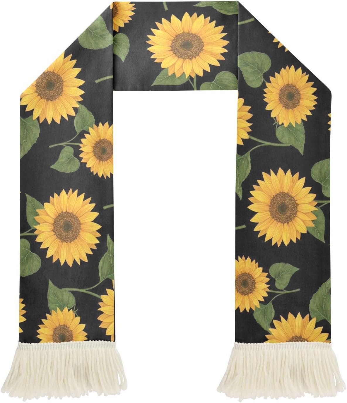 CHIFIGNO Yellow Sunflower Black Sports Fan Scarf for Sweat, Quick Dry Polyester Soccer Scarf with Fringe for Games