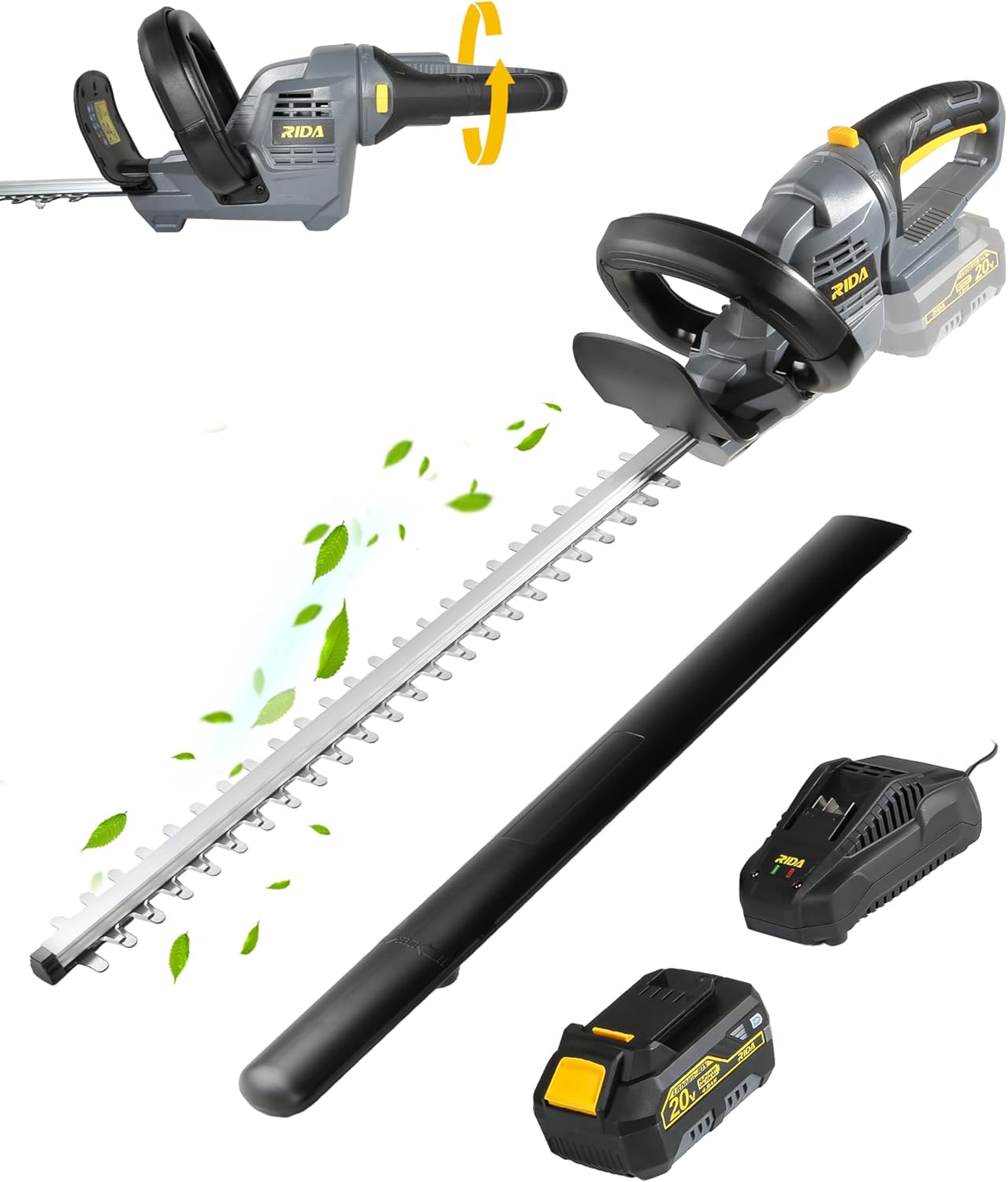 20'' Cordless Hedge Trimmer with 20V/4.0Ah Battery, Steel Blade & 180° Rotatable Head - Best Handheld Electric Trimmer Grass Shrub Pruning Cutter, Lightweight & Compact Hedge Shear for Garden, Lawn