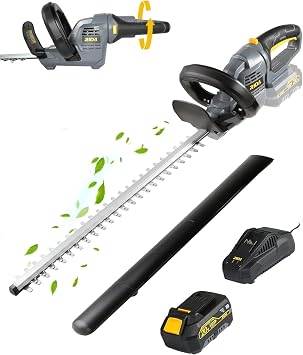 20 Cordless Hedge Trimmer with 20V/4.0Ah Battery, Steel Blade & 180 Rotatable Head - Best Handheld Electric Trimmer Grass Shrub Pruning Cutter, Lightweight & Compact Hedge Shear for Garden, Lawn