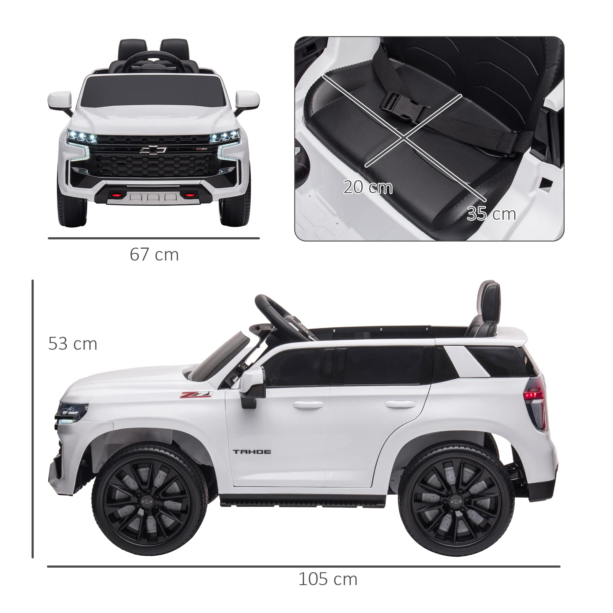 HOMCOM Auto veicolo elettrico bambino 12 V - telecomando genitore incluso - V. Max. 3 Km/h - Effetti sonori, Luminoso Bianco