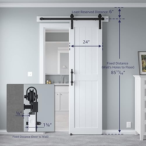 Miniatura 2 de COSHOMER Puerta corrediza de granero MDF de 24 x 84 pulgadas con kit de herrajes para puerta de granero de 4 pies y asa, agujeros preperforados,