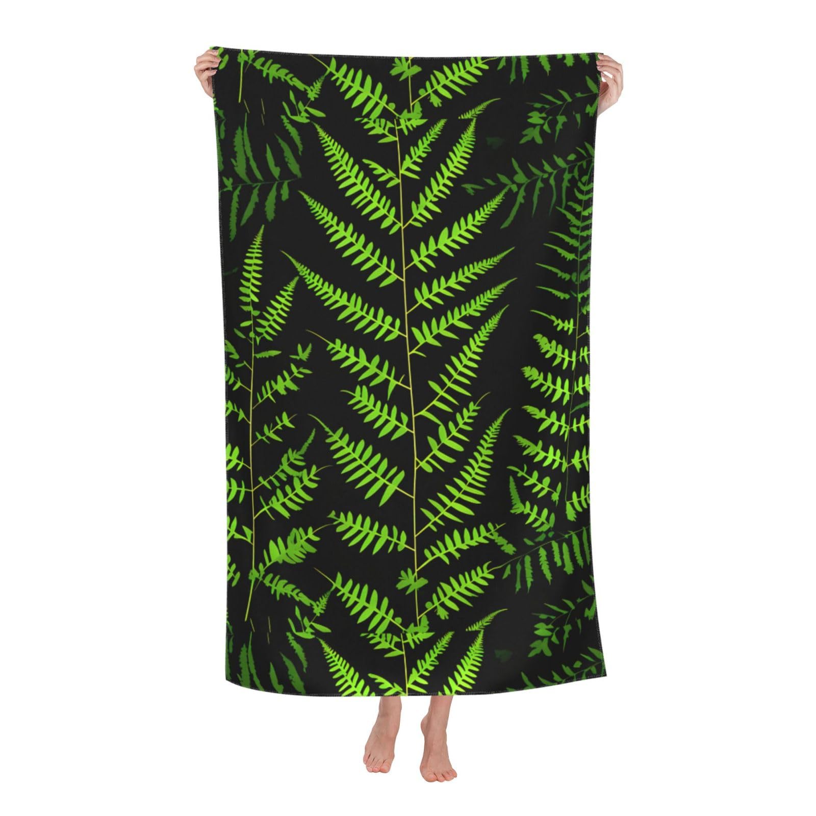 NImongt Natural Plant Silhouette Fern Leaf Print Oversized Adult Beach Towel For Travel Weekend Getaways Festivals Camping Trips