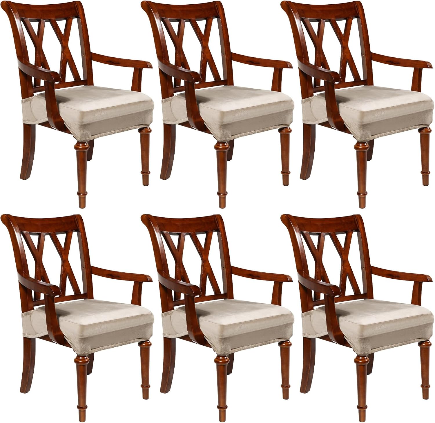 Havawish Large Dining Room Chair Seat Covers with Armrest Dining Chair Slip Covers Protectors(6 Pcs,Taupe)