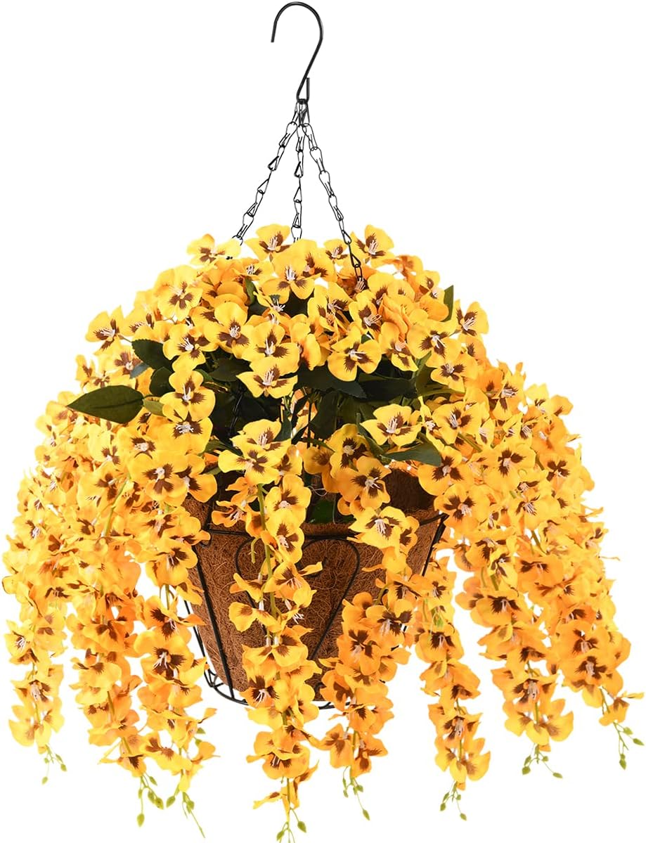 Artificial Silk Flowers in Hanging Basket Outdoor Indoor
