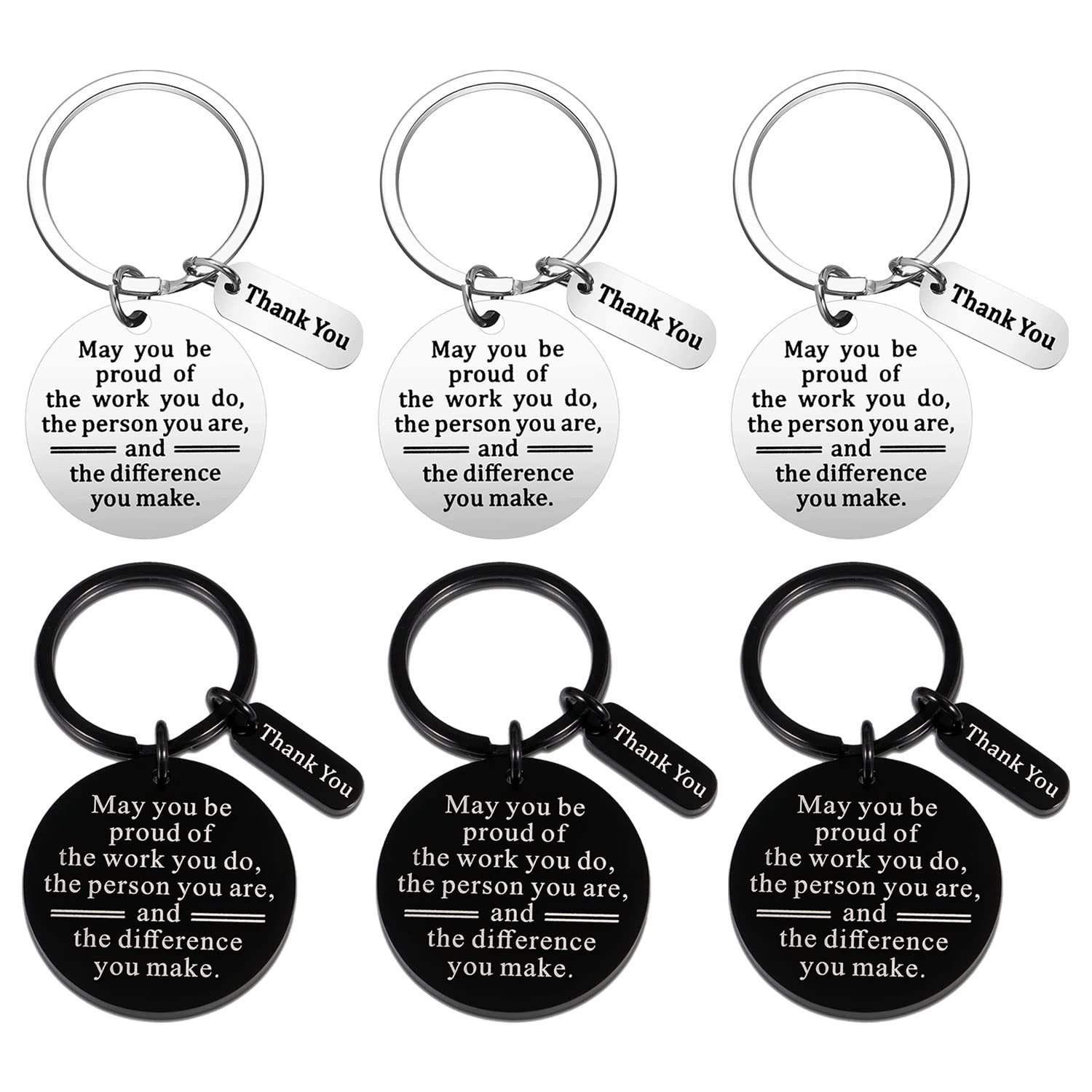 6 Pcs Thank You Gifts for Women Inspirational Keychain for Coworker Employee Teacher Team Appreciation Present from Boss Leaving Retirement Farewell May You be Proud of the Work You Do Silver black