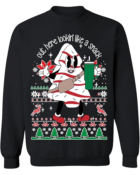 ALLNTRENDS Out Here Looking Like a Snack Funny Cute Christmas Cookie Ugly Christmas Sweater Crewneck Sweatshirt