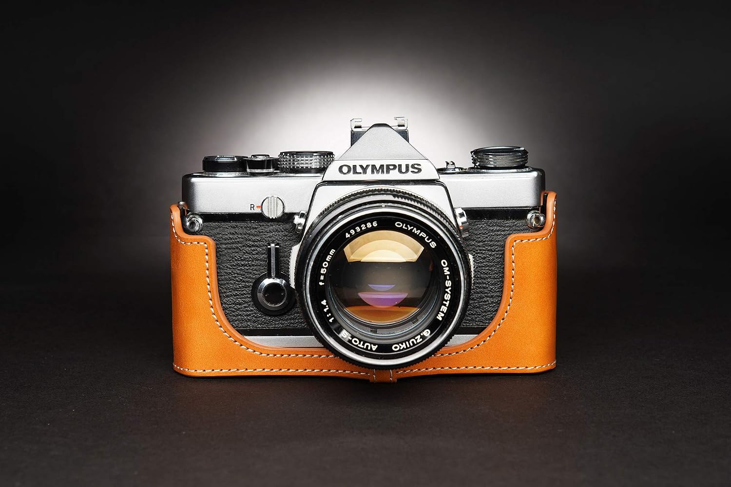 OM-4 Case, BolinUS Handmade Genuine Real Leather Half Camera Case Bag Cover for Olympus OM-1 /1N OM-2/2N OM-3/3Ti OM-4/4Ti (No Handle) Camera with Hand Strap (Yellow)