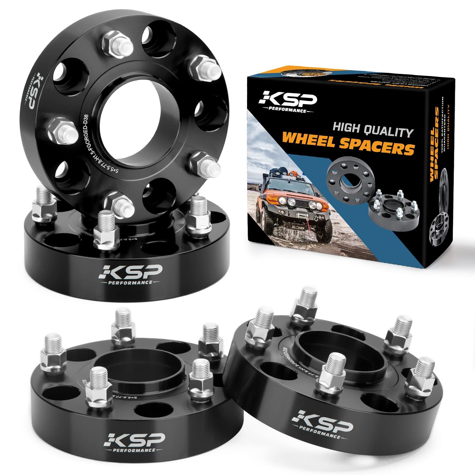 KSP 5X5.5 Wheel Spacers for Ram 1500, 1.5(38mm) 5x139.7mm to 5x139.7mm Hub Centric Forged Wheel Spacers, Hub Bore 77.8mm Thread Pitch M14X1.5 for 2012+ Dodge Ram 1500, Package of 4Pcs Black