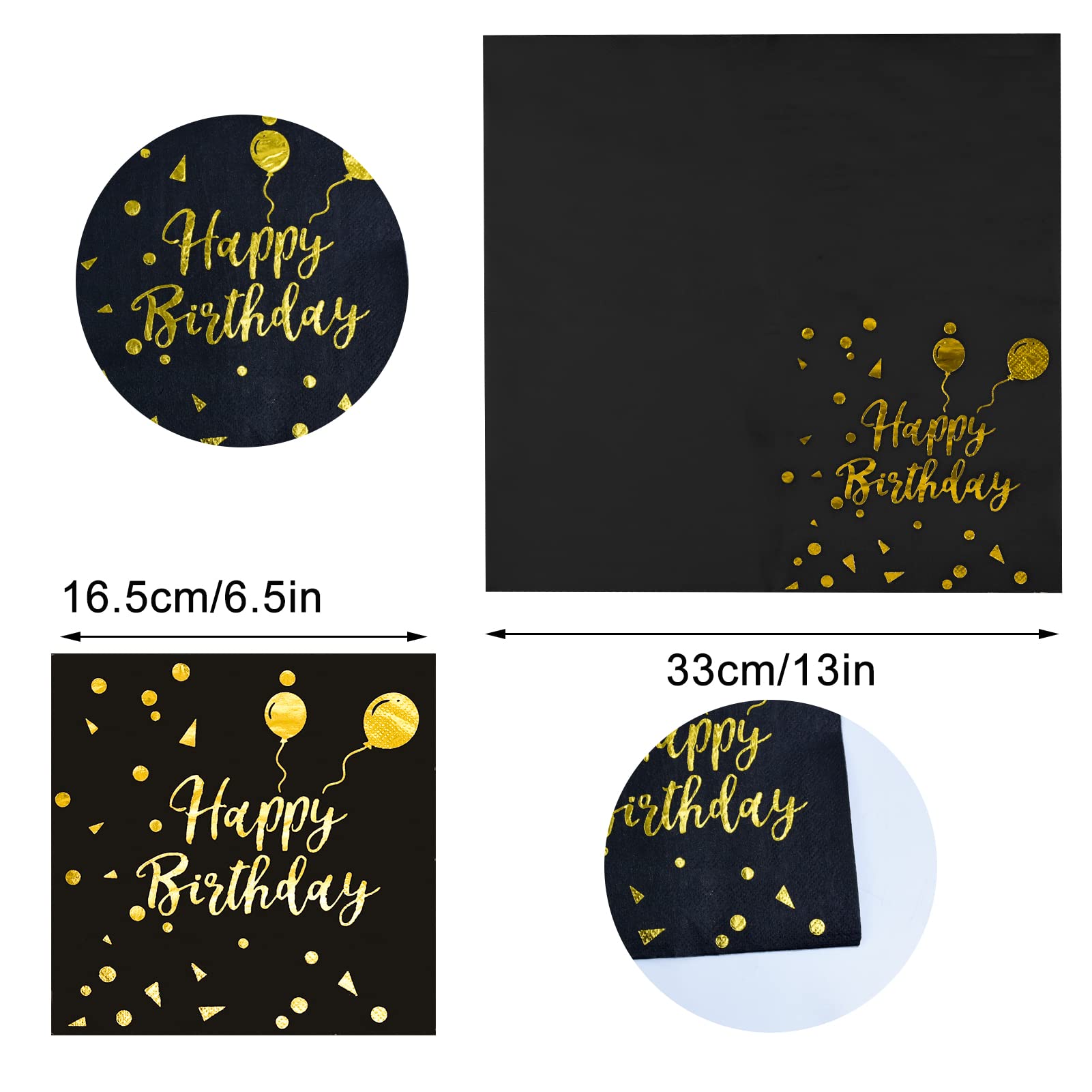 40 Tovaglioli Di Carta Compleanno Nero E Oro - Eleganti E Usa E Getta Per Feste E Cocktail, 33x33 Cm - 5