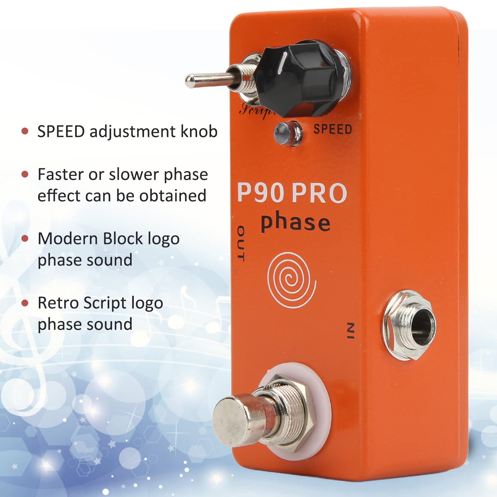 Manopola di Regolazione della Velocità in Metallo Effetto Fase Pedale Phaser per Chitarra Elettrica con SCRIPT Awitch con True Bypass Orange DC9V