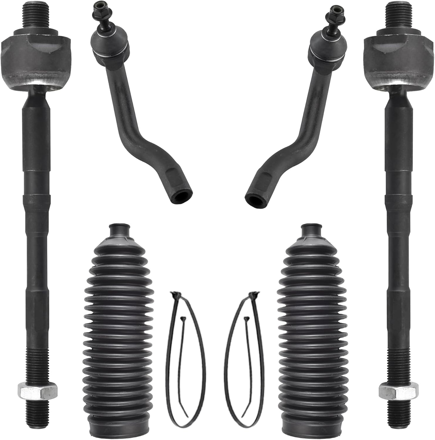 6pcs Front Steering Kit Tie Rod End Inner and Outer and Boots for Nissan Qashqai Rogue Sport 2014-2023