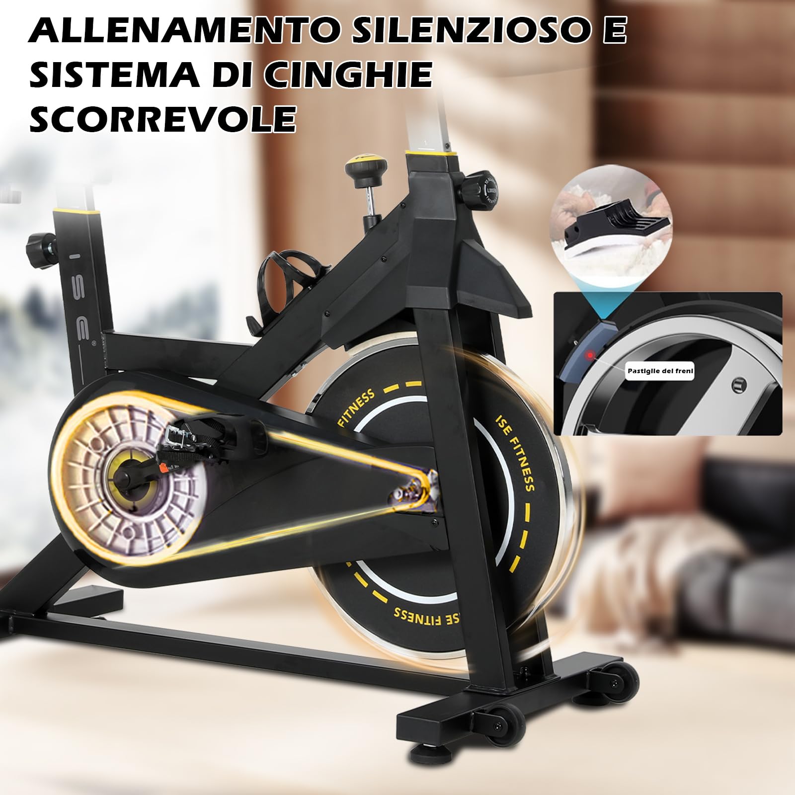 ISE Cyclette da Casa con Resistenza Regolabile, Cyclette per Casa Professionale con Schermo LCD Supporto per Smartphone Exercise Bike per Palestra a Casa