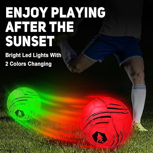 Miniatura 3 de Balón de fútbol iluminado, que brilla en la oscuridad para niños, pelota brillante con 2 luces LED de color, juguetes deportivos al aire libre para