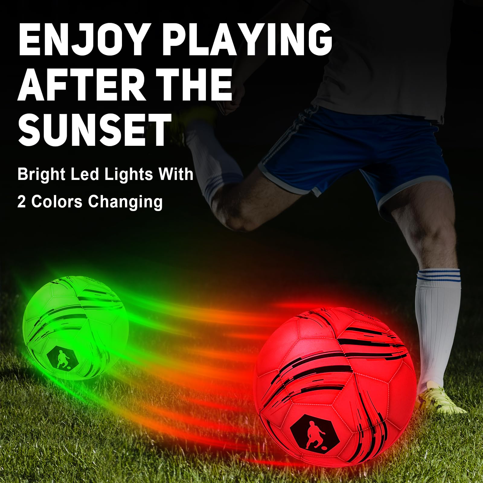 TERRAMUS Light Up Soccer Ball, Glow in The Dark Soccer for Kids Glowing Ball with 2 Color LED Lights - Image 3