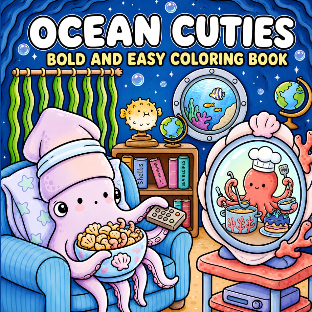 Ocean Cuties: Bold and Easy Coloring Book with Adorable Underwater Friends, Cozy Sea Adventures, and Relaxing Marine Designs for Adults, Teens, and Seniors