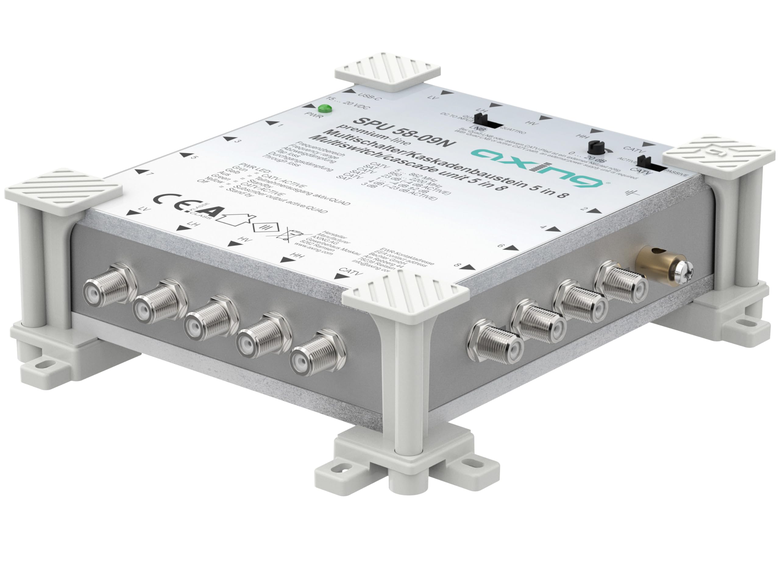 Axing SPU 58-09N Multiswitch 8 partecipanti a cascata SAT attivo Quad-LNB, cavo TV a risparmio energetico