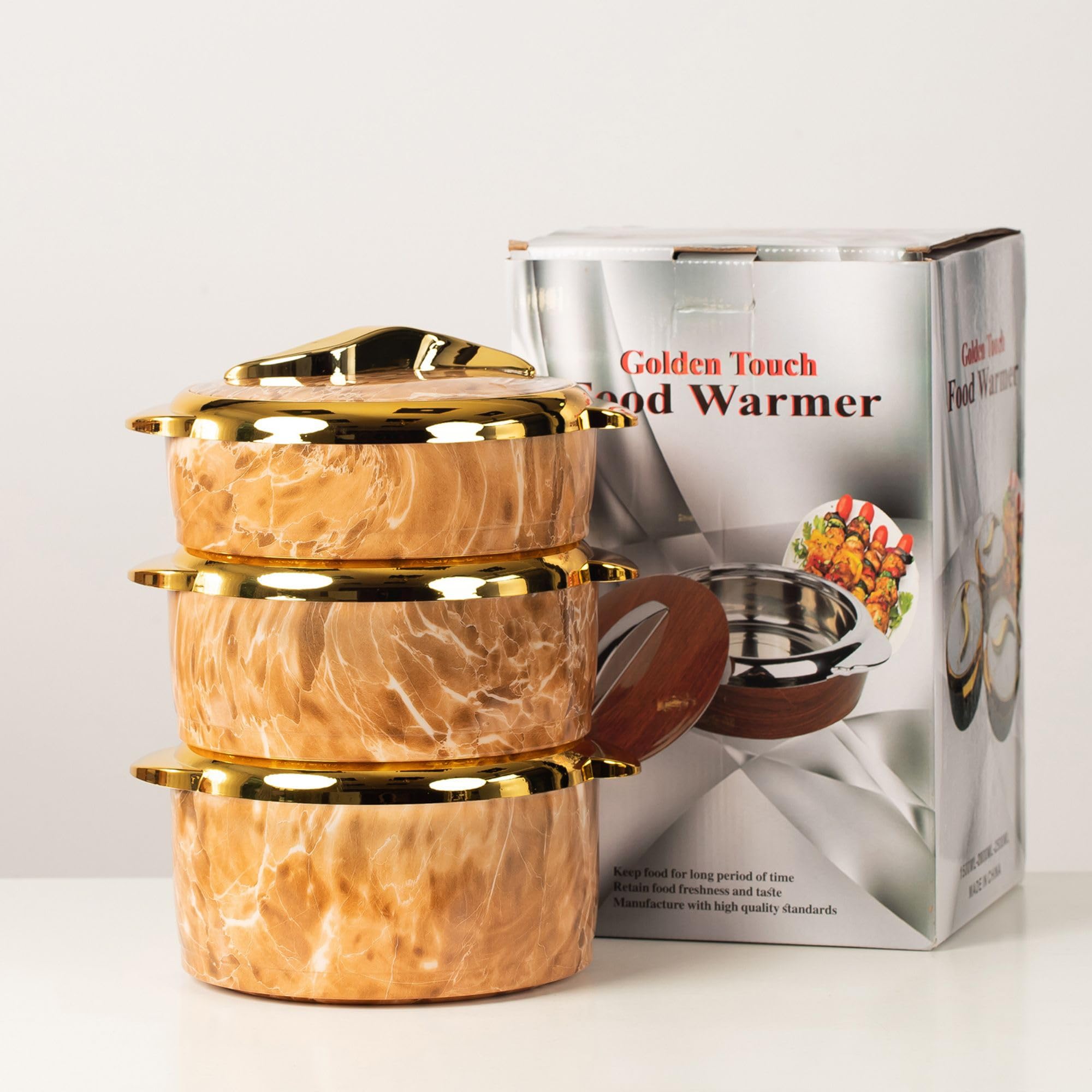 Isolierte Auflaufformen mit Deckel, Thermo-Servierschalen-Set, 3-teilig | 2,6/2,1/1,6 Qt, Speisenwärmer-Behälter mit Griffen, Edelstahl-Auskleidung