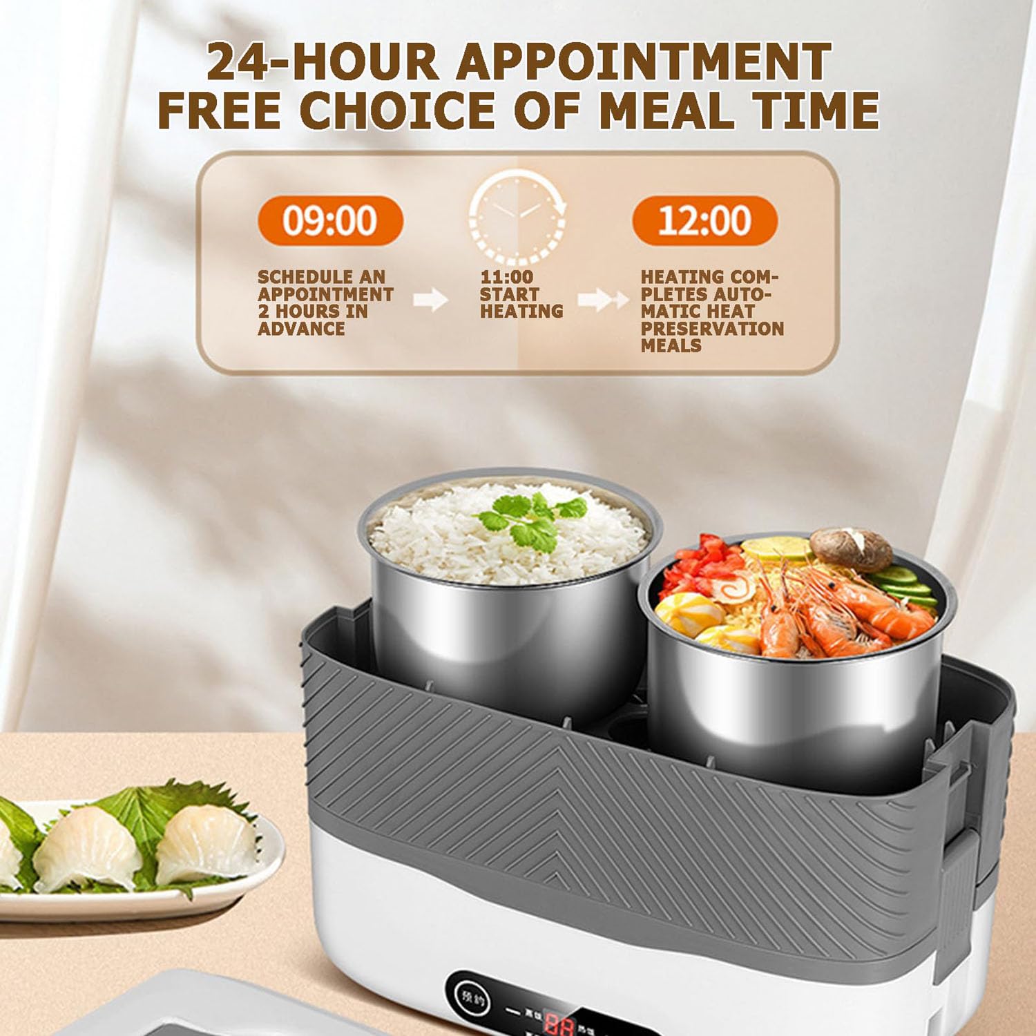 Fiambrera Eléctrica, Fiambrera De Acero Inoxidable Extraíble De 2 litros, Fiambrera con Calefacción De Doble Capa De 300 W, Calentador De Almuerzo Portátil con Tapa De Compartimento A Prueba De Fugas