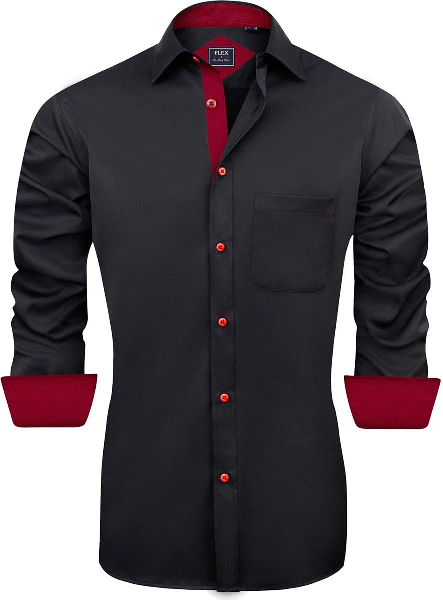 J.VER Men's Casual Long Sleeve Stretch Dress Shirt Wrinkle-Free Regular Fit Button Down Shirts