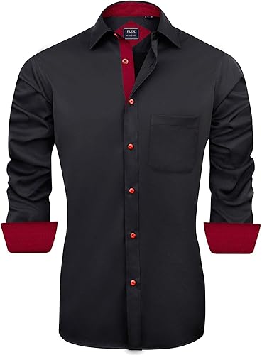 J.VER Camisa de vestir de manga larga para hombre, estilo informal, elástica, sin arrugas, ajuste regular, abotonada