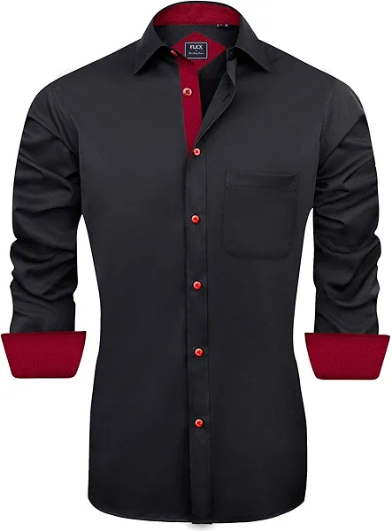 J.VER Men's Casual Long Sleeve Stretch Dress Shirt Wrinkle-Free Regular Fit Button Down Shirts
