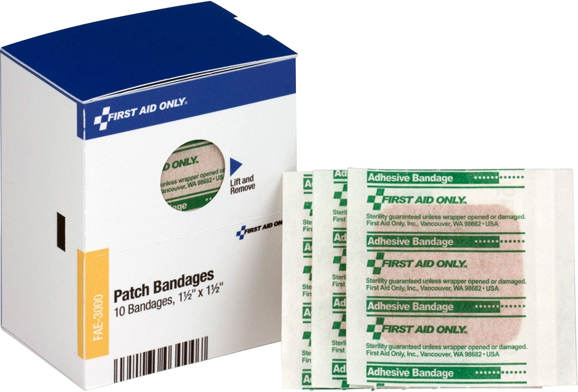 First Aid Only - FAE3000 Patch Bandages, 1 1/2 x1 1/2, 10 Count