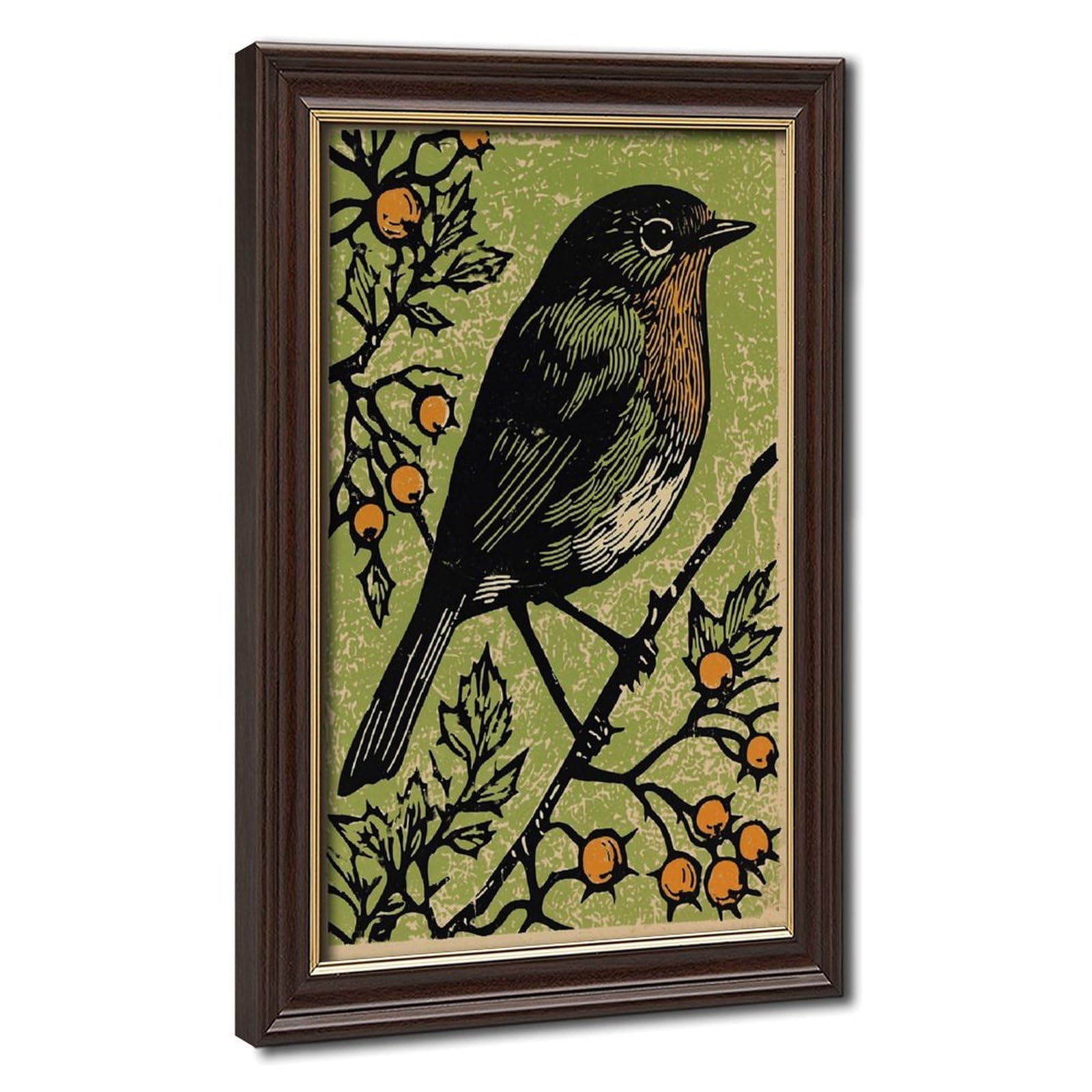 Bird On Berry Branch Print Poster Canvas Poster for Dorm Room Decor Gift