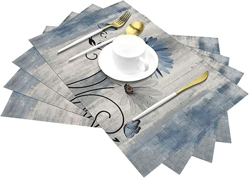 Miniatura 4 de Juego de 4 manteles individuales florales de 12 x 18 pulgadas, manteles individuales decorativos de flores de margarita azul para fiesta, hogar,