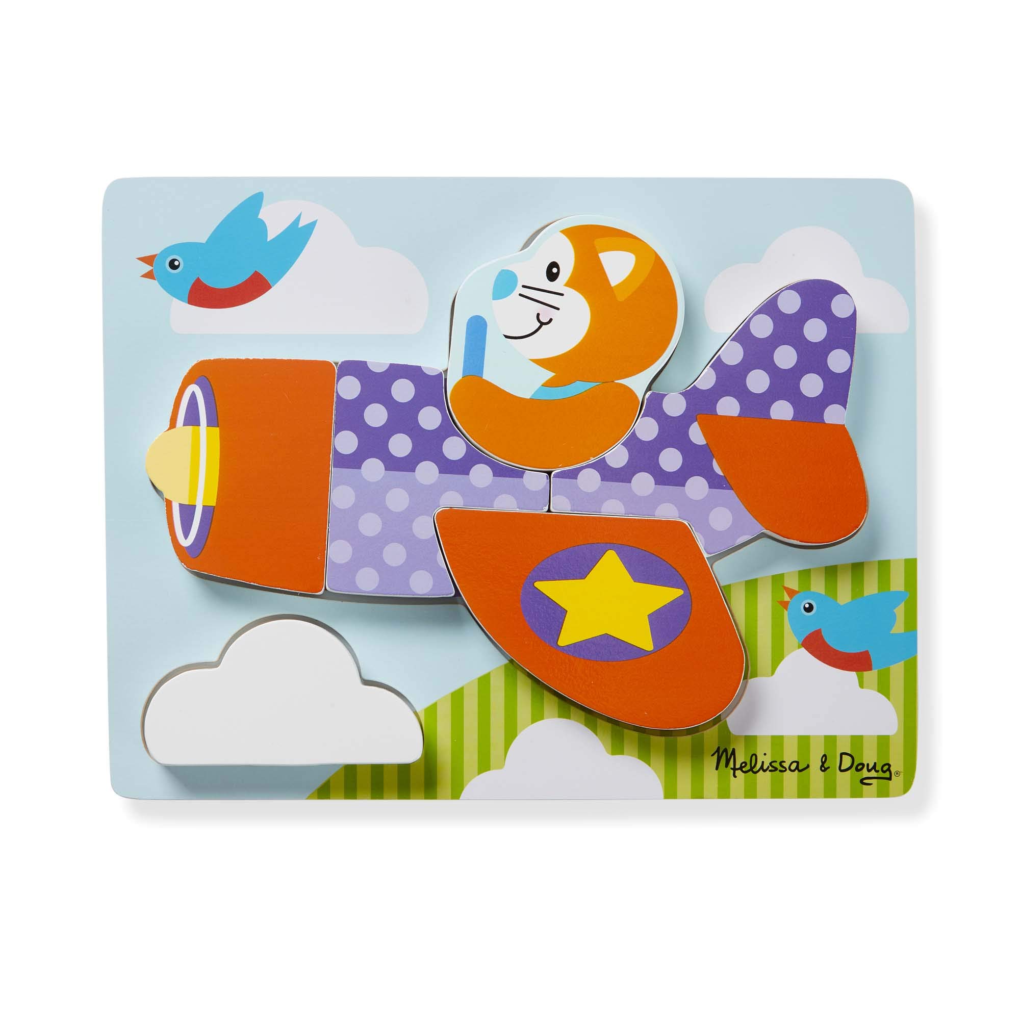 Melissa & Doug First Play Klobiges Puzzle aus Holz mit Transportmitteln, 4er-Set für Kleinkinder, jedes Puzzle 25 cm x 19 cm