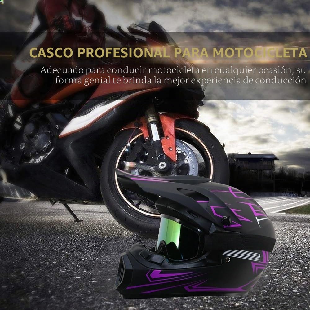 Casco de Motocross Dot para JóVenes Y Adultos, para Carreras de Motos, Calle, Todoterreno, MontañA, BMX, ATV, con Gafas, Guantes Y MáScara, Unisex para Adultos