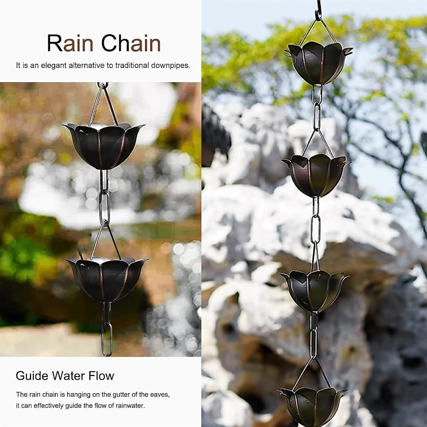 Copper Old Rain Chain for Gutters, Roof Rain Collector/Diverter, Metal Chain Type for Villa Temples(Style 2,3m/10ft)