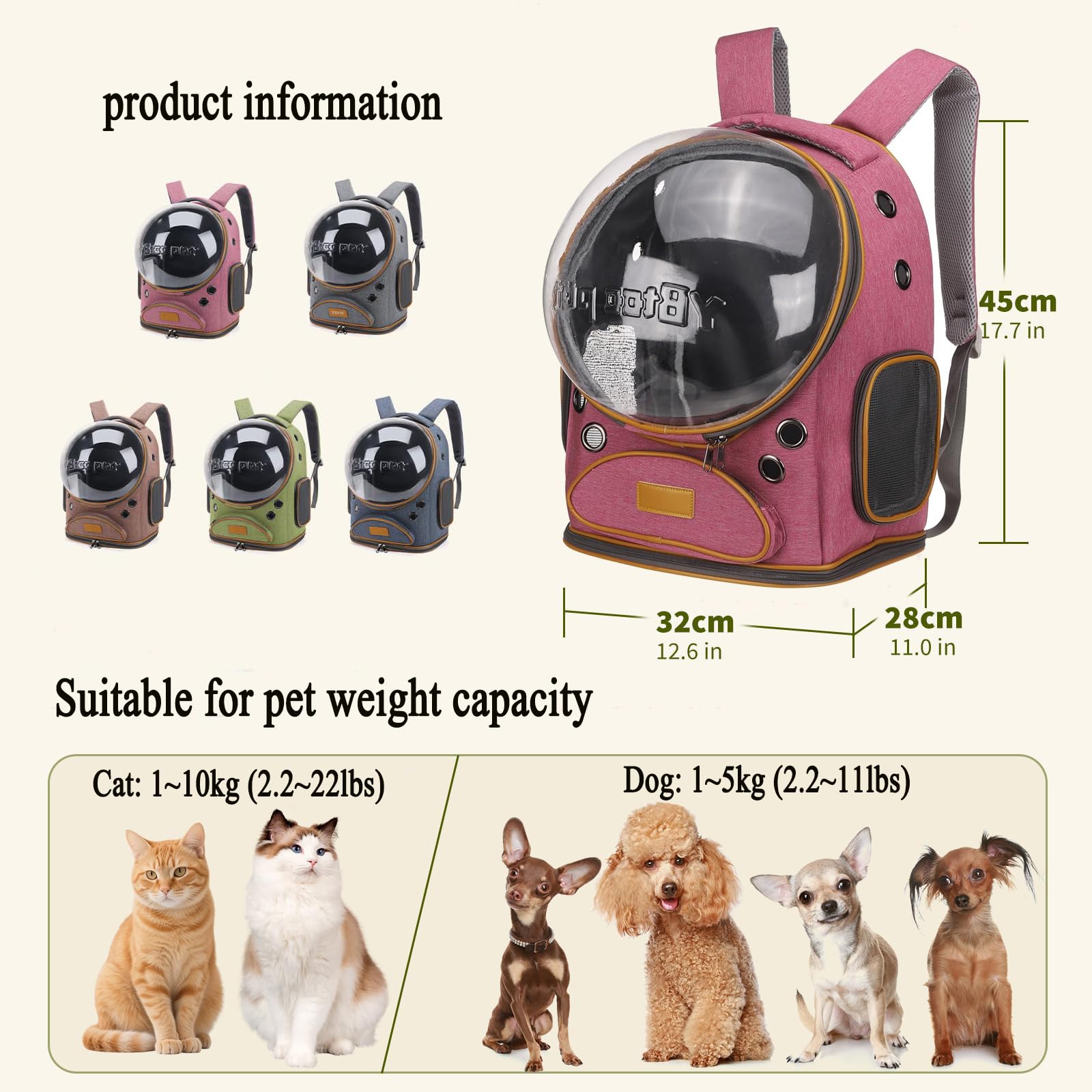 Groß Erweiterbar Katzenrucksack Hunderucksack, Tragbarer Reise-Rucksack fur Haustiere,Weltraumkapsel-Design, für Katzen und Hunde bis 8-10kg (rosa, Ohne Spurstange)