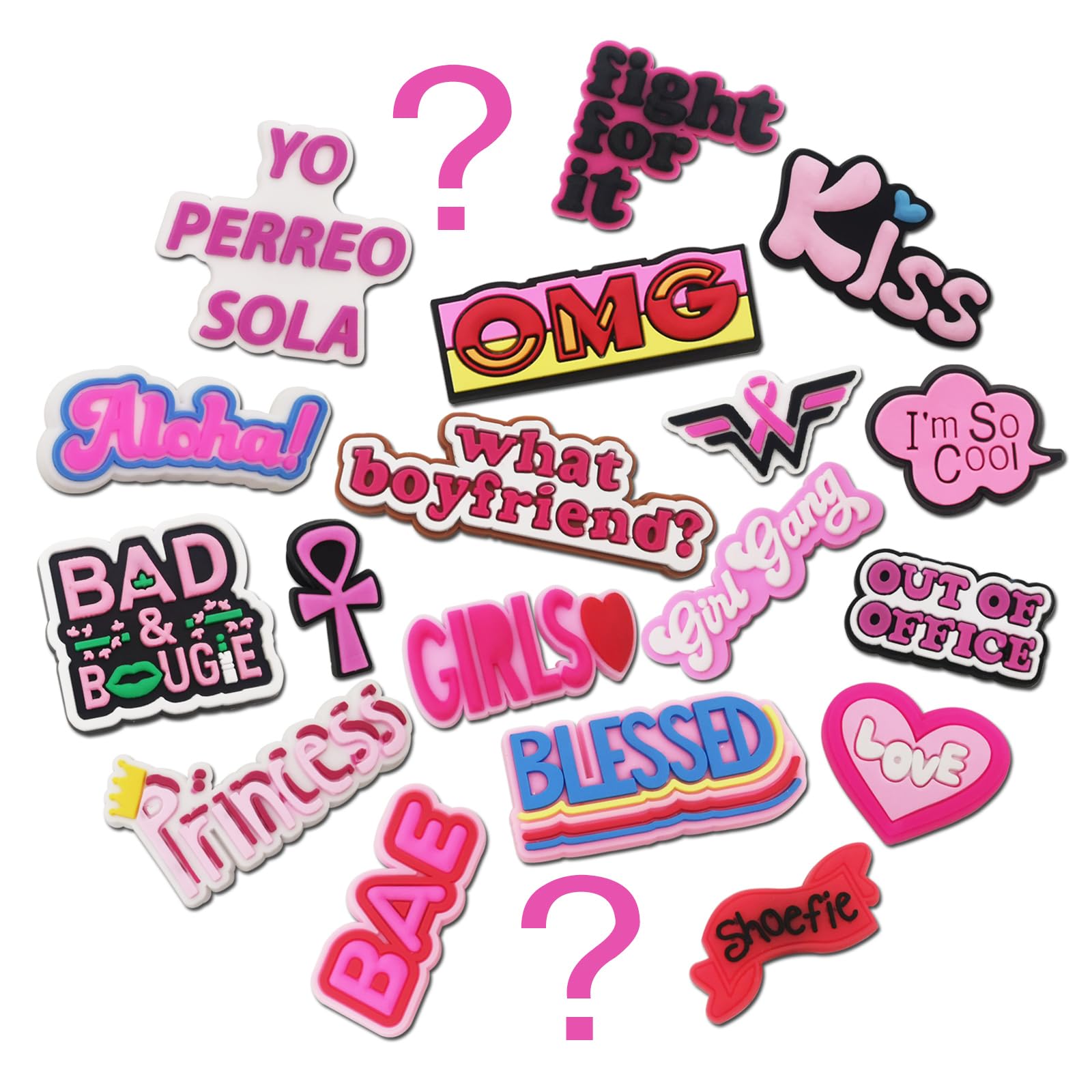 Moifom20Pcs Trendy Pink Girls Shoes Decoration Charms Fit for Clog Sandals, Fashion PVC Shoes Decorations for Girls Women Party Favor