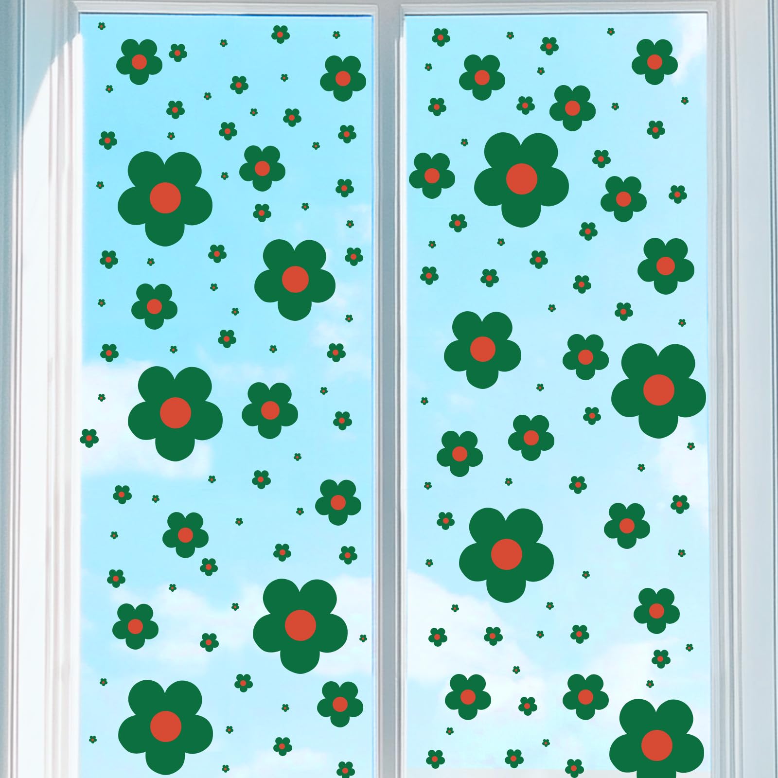 Muiltvoe 9 Sheets Flowers Window Stickers Wall Decals, PVC Peel and Stick Circles Decals Window Clings Graphic Decals Stickers for Bedroom Nursery Playroom Classroom Decors, Blue