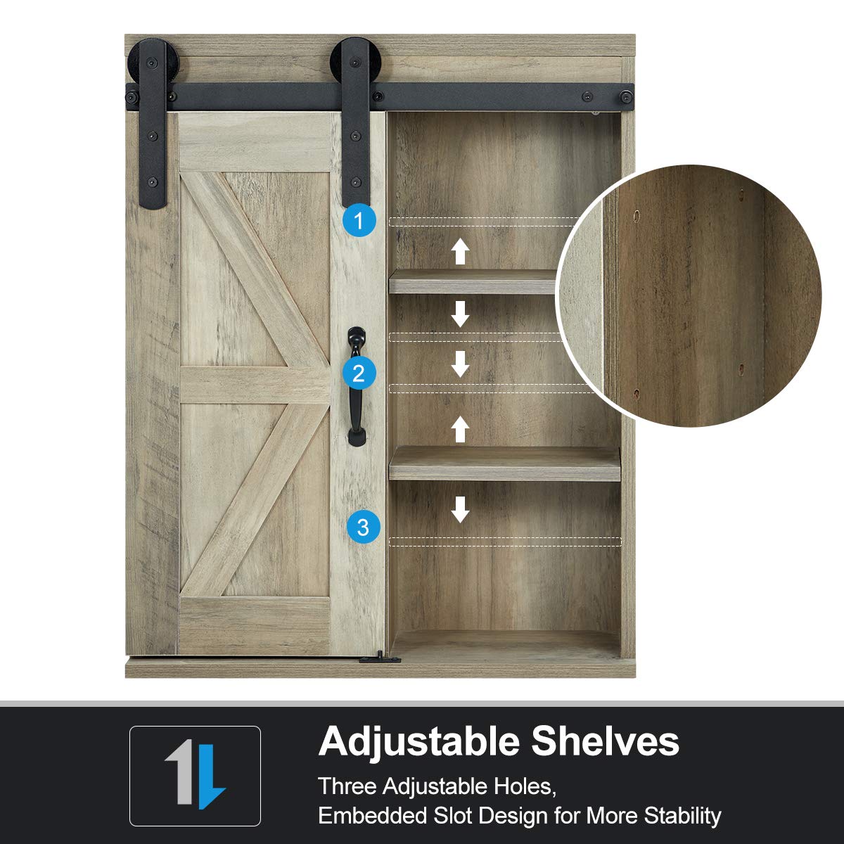 YOLENY Wood Wall Storage with Sliding Barn Door,3Tier