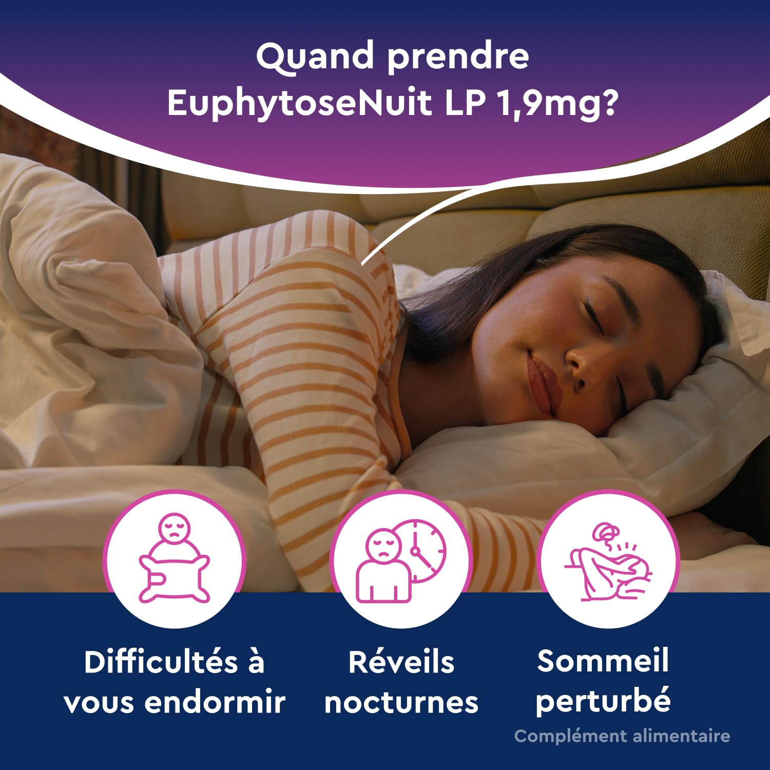 Euphytose Nuit LP Mélatonine 1,9 mg - Complément Alimentaire Sommeil Adulte - Favorise l'Endormissement et la Qualité du Sommeil - Libération Prolongée 8H - Valériane - 3x15 comprimés - 45 Nuits