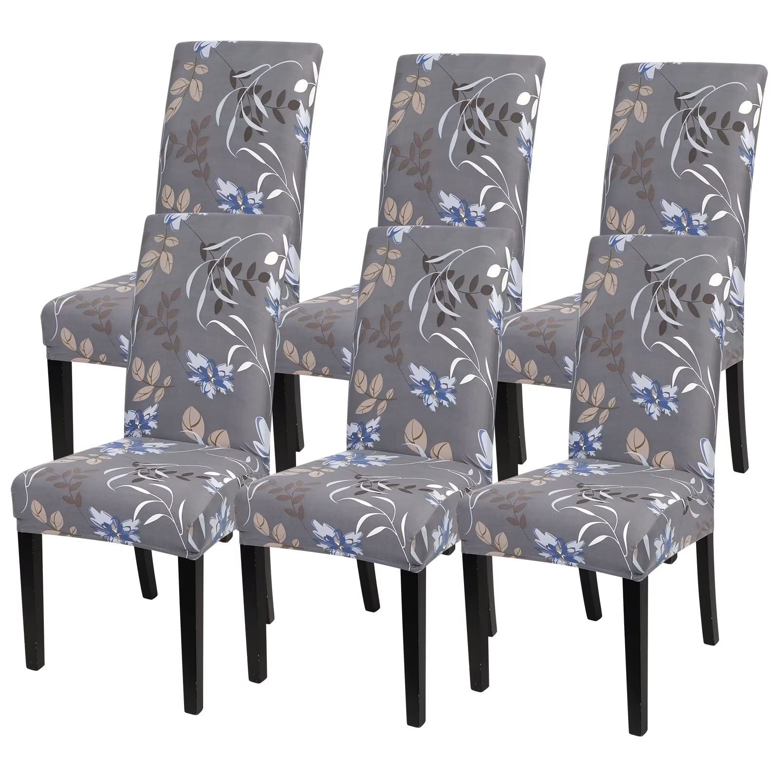 SearchI Dining Room Chair Covers Set of 6, Stretch Printed Kitchen Chair Slipcovers Removable Washable Parsons Chair Covers Protector for Dining Room, Hotel, Ceremony (Flower Pattern4)