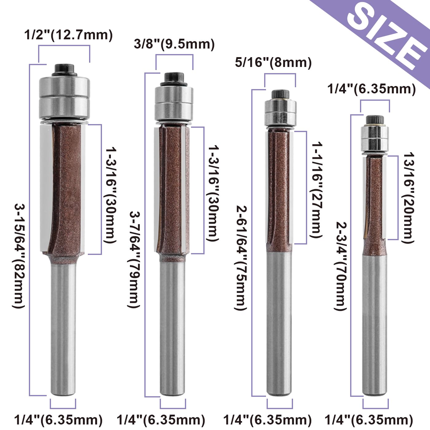 Treki 4 Pcs Flush Trim Router Bit Set - Image 2