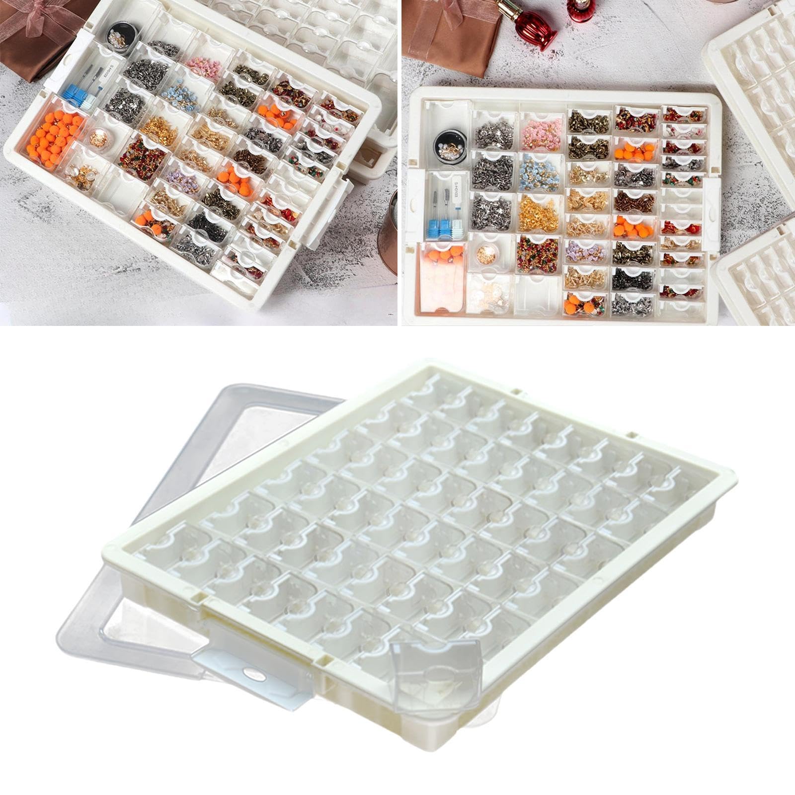 Barattolo Porta Perline Impilabile Trasparente, Versatile Contenitore Organizer per Perline, Ideale per Lavori Fai da Te, Gioielli, Orecchini E Ciondo, 48 Griglia
