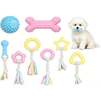 8-Piece Dog Toy Set Chew Toy for Puppies Puppy Toy for Teething Interactive Puppy Toy with Cotton Ropes for Massaging Gums in Dogs