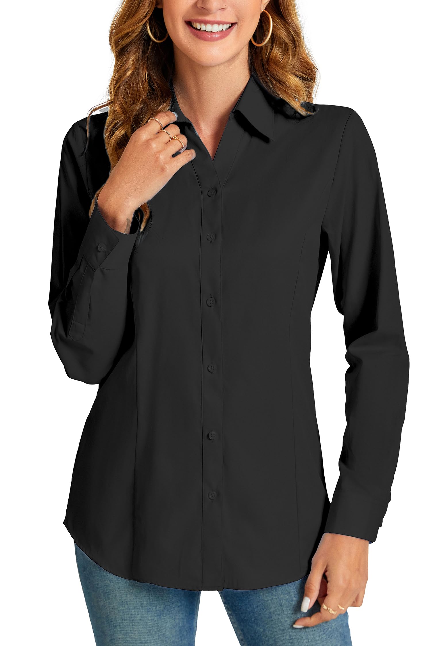 Women's Basic Button Down Shirts Business Casual Tops Collar Work Wear Dress Shirt Slim Fit Blouse