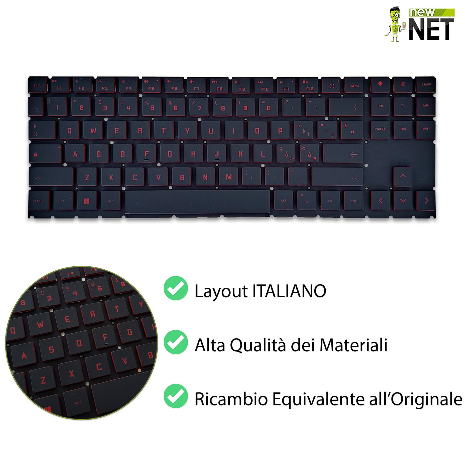 Tastiera Retroilluminata Per HP OMEN 15-en/ek – Layout ITA, Senza Frame, Tasti Neri, 327x115 Mm