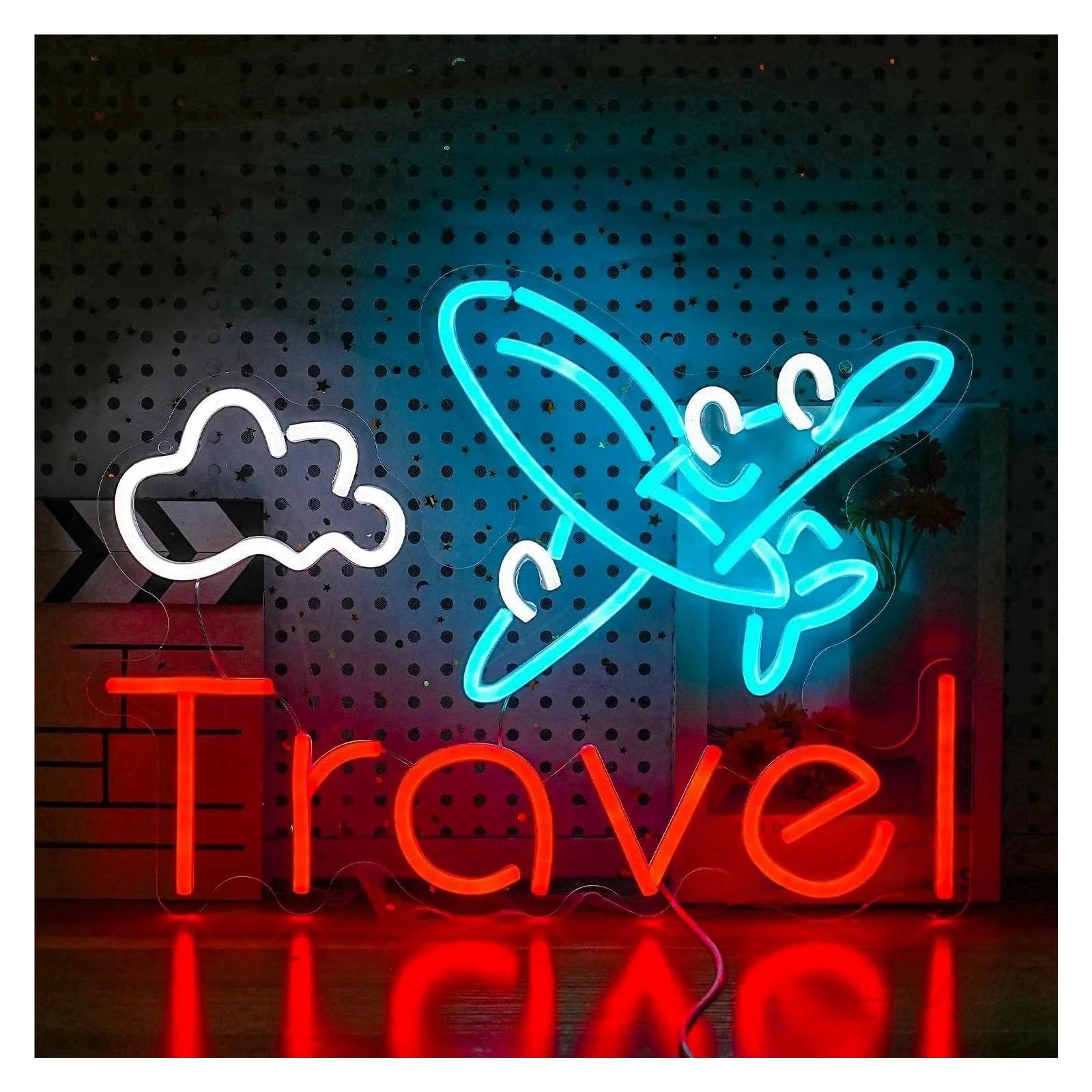 LEMST Signs Lamp Travel Neon Sign Airplane for Wall Decor Light Dimmable for Kid Bedroom Bar Cafe Game Room Man Cave Birthday USB Lamp 40cmx29.5cm