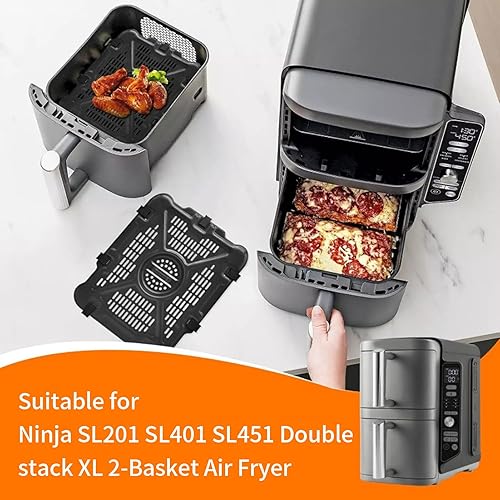 Miniatura 3 de Accesorios para freidora de aire Ninja SL201 SL401 SL451 doble pila XL 2 cestas freidora de aire, 2 piezas de repuesto para freidora de aire,