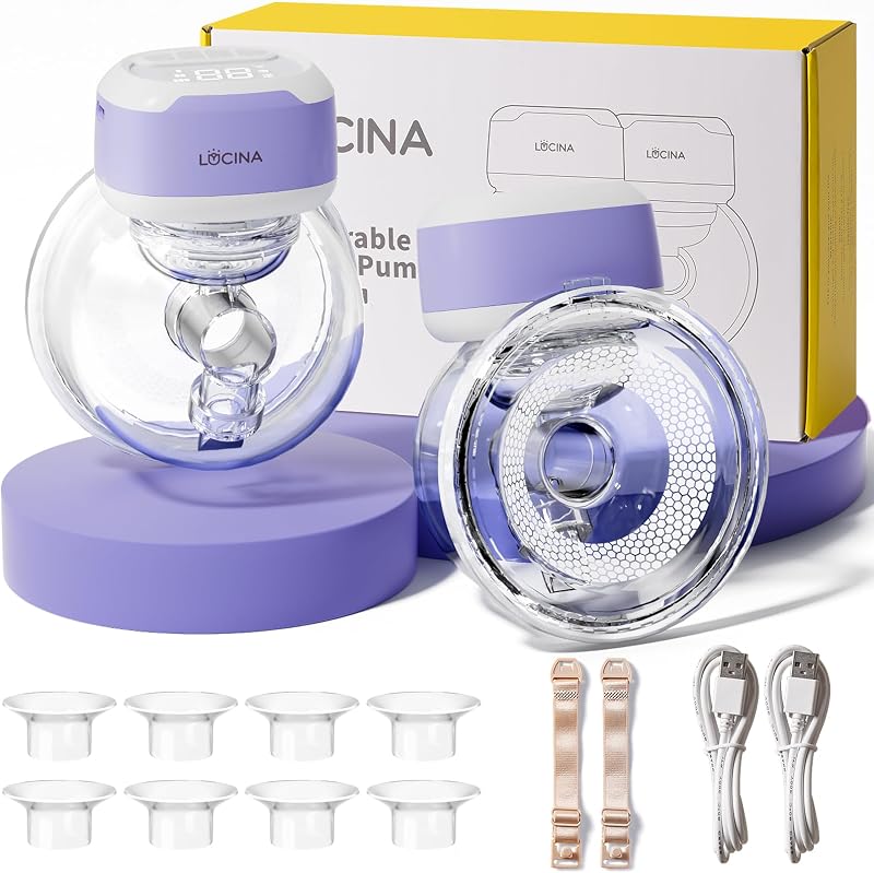 Lucina Extractor de leche portátil manos libres - Bridas de 16/18/20/22/24 mm para mamá | Batería de larga duración, extractor de leche inalámbrico eléctrico portátil, 3 modos, 9 niveles, pantalla LED, succión de 300 mmHg, para oficina y hogar